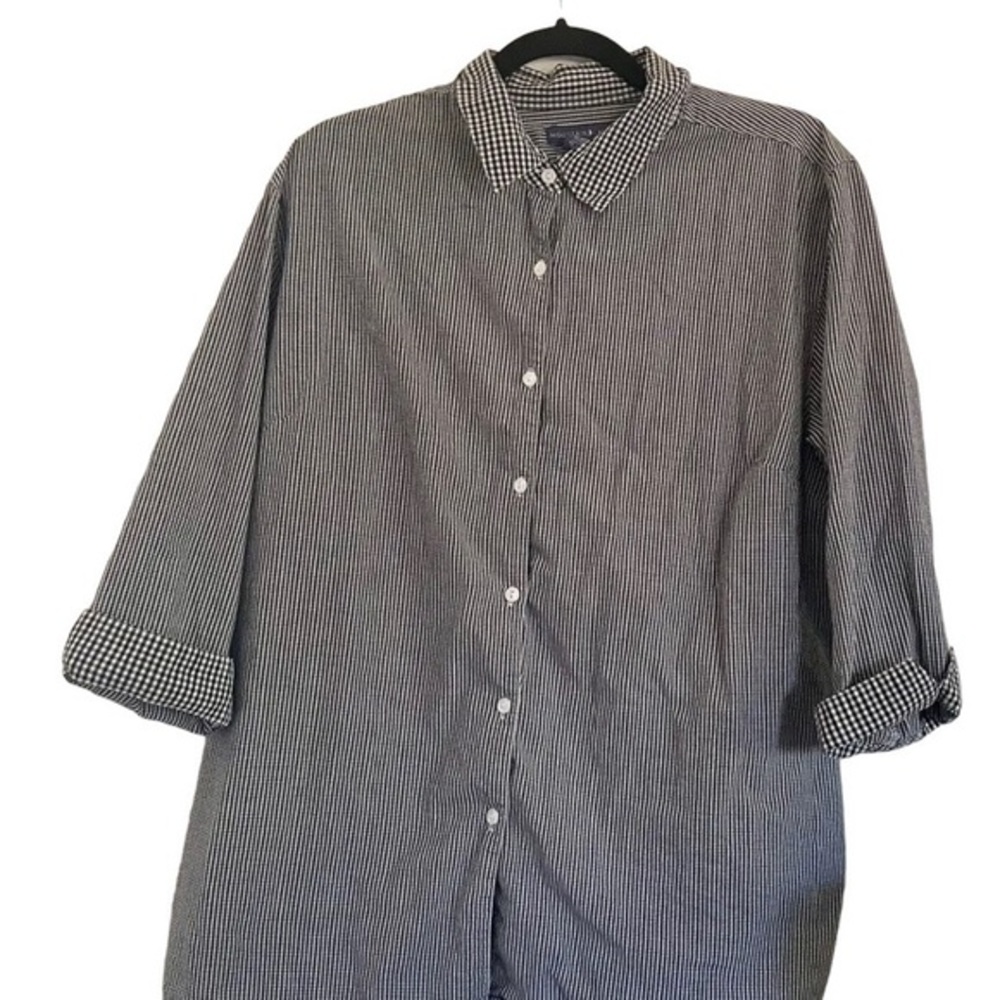 Mountain Lake Womens Large Black Plaid Cotton 3/4 Sleeve Button Up Top Blouse‎